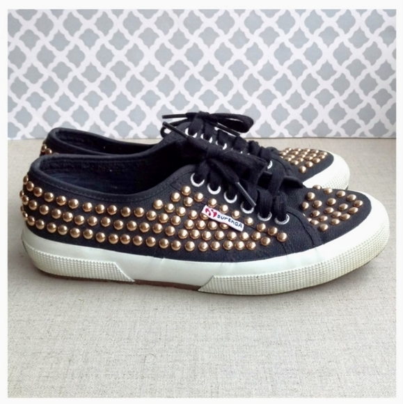Superga Women US 8 Black Studded Lace-Up Shoes - Picture 1 of 8